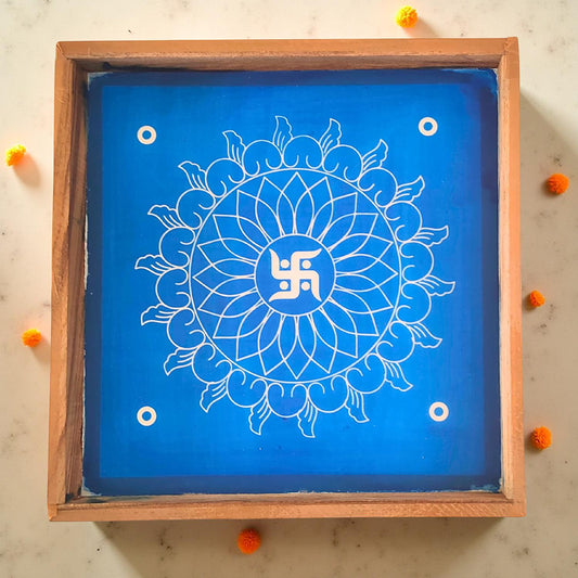 Rangly Swastik Padi Kolam  Rangoli Stencil Wooden  10x10 Inches  Pack of 1 Piece