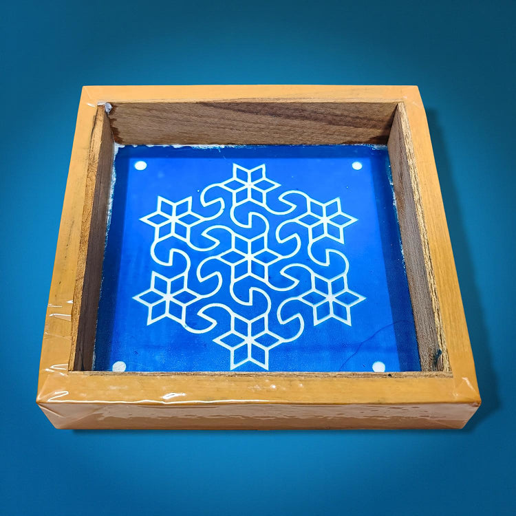 Rangly   Star Pulli Kolam Rangoli Stencil Wooden 5x5 Inches  Pack of 1 Piece