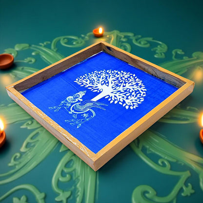 Rangly Karpaga Virutcham Tree With Kamadhenu Rangoli Stencil Wooden  10x10 Inches  Pack of 1 Piece