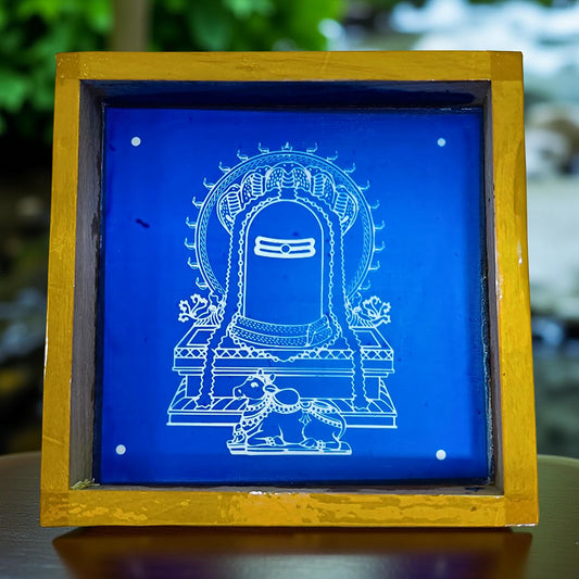 Rangly  Shivling with Nandi Rangoli Stencil Wooden  5x5 Inches  Pack of 1 Piece