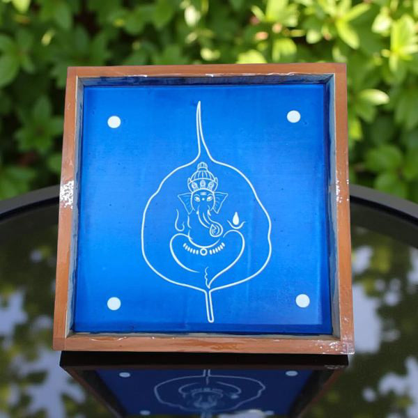 Rangly Leaf Ganesh Rangoli Stencil Wooden  10x10 Inches  Pack of 1 Piece