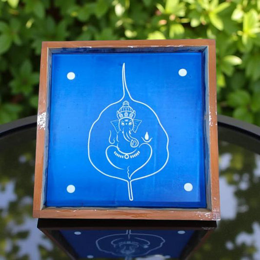 Rangly Leaf Ganesh Rangoli Stencil Wooden  10x10 Inches  Pack of 1 Piece