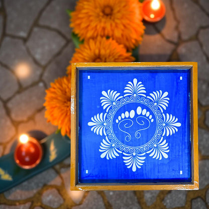 Rangly Lakshmi Padam with Flower  Rangoli Stencil Wooden  10x10 Inches  Pack of 1 Piece