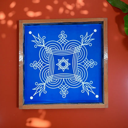 Rangly Iyengar Padi Kolam Rangoli Stencil Model 5  Wooden  10x10 Inches  Pack of 1 Piece