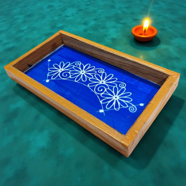 Rangly Semi Curved Flower  Rangoli Stencil Wooden 9x5 Inches  Pack of 1 Piece