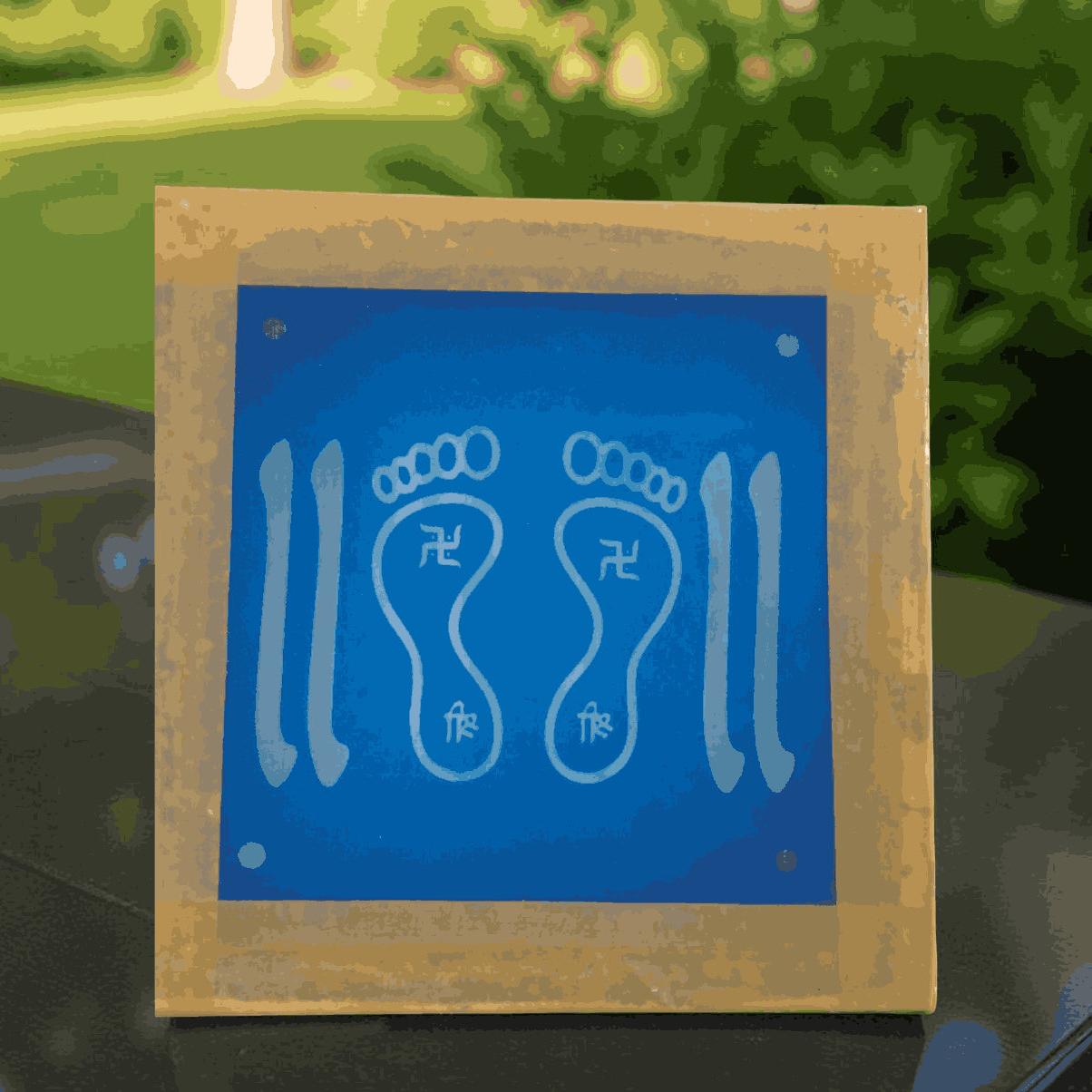 Rangly Lakshmi Feet with Swastik Rangoli Stencil Wooden 5*5 Inches Pack of 1 piece