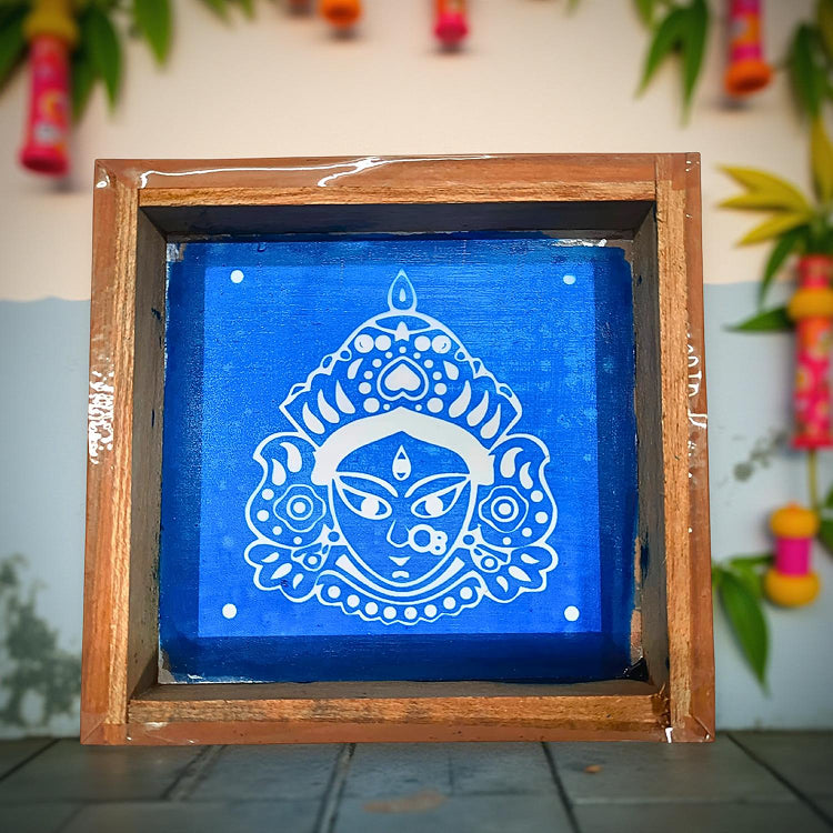 Rangly Maa Durga Face  Rangoli Stencil Wooden 5x5 Inches  Pack of 1 Piece