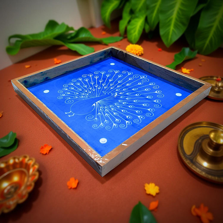 Rangly Peacock Rangoli  Rangoli Stencil Wooden  10x10 Inches  Pack of 1 Piece