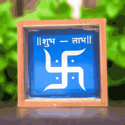 Rangly  Shubh Labh with Swastik Rangoli Stencil Wooden 5*5 Inches Pack of 1 piece