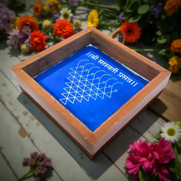 Rangly Saraswati Yantra Kolam Rangoli Stencil Wooden Small, 1 Piece (5x5 Inches)