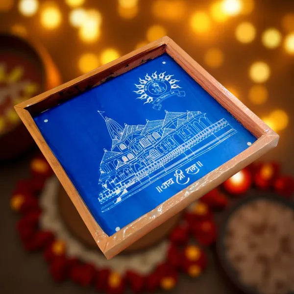 Rangly Ram Mandir Kolam Rangoli Stencil Wooden, 5 × 5 Inches Pack of 1 Piece