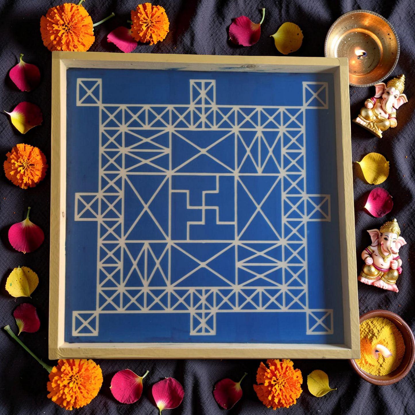 Rangly Vasthu Bali Padmam Yantra Rangoli Design Stencil Wooden 13x13 Inches Pack of 1 piece