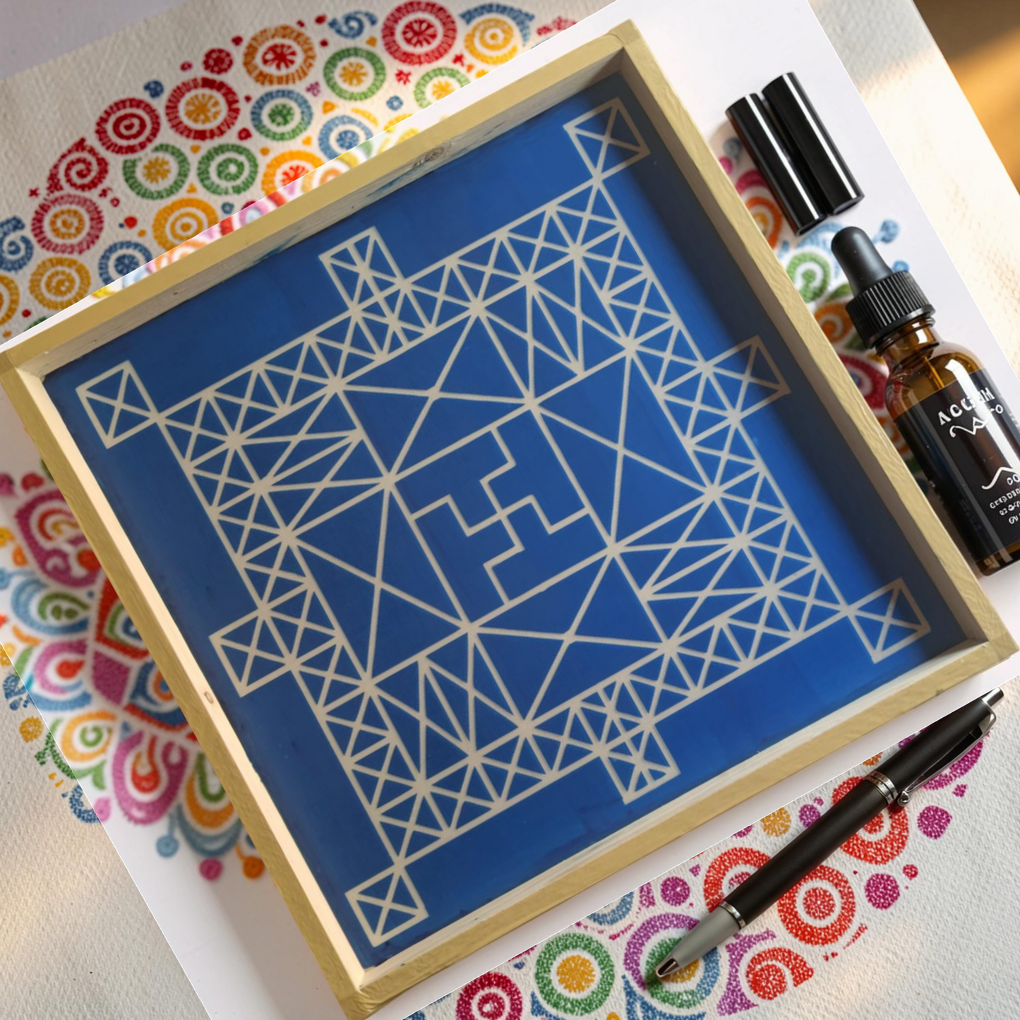 Rangly Vasthu Bali Padmam Yantra Rangoli Design Stencil Wooden 30x30 Inches Pack of 1 piece