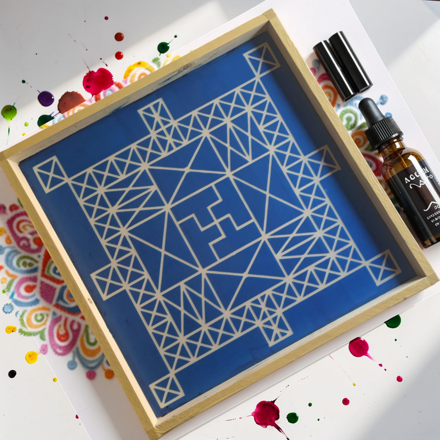 Rangly Vasthu Bali Padmam Yantra Rangoli Design Stencil Wooden 16x16 Inches Pack of 1 piece