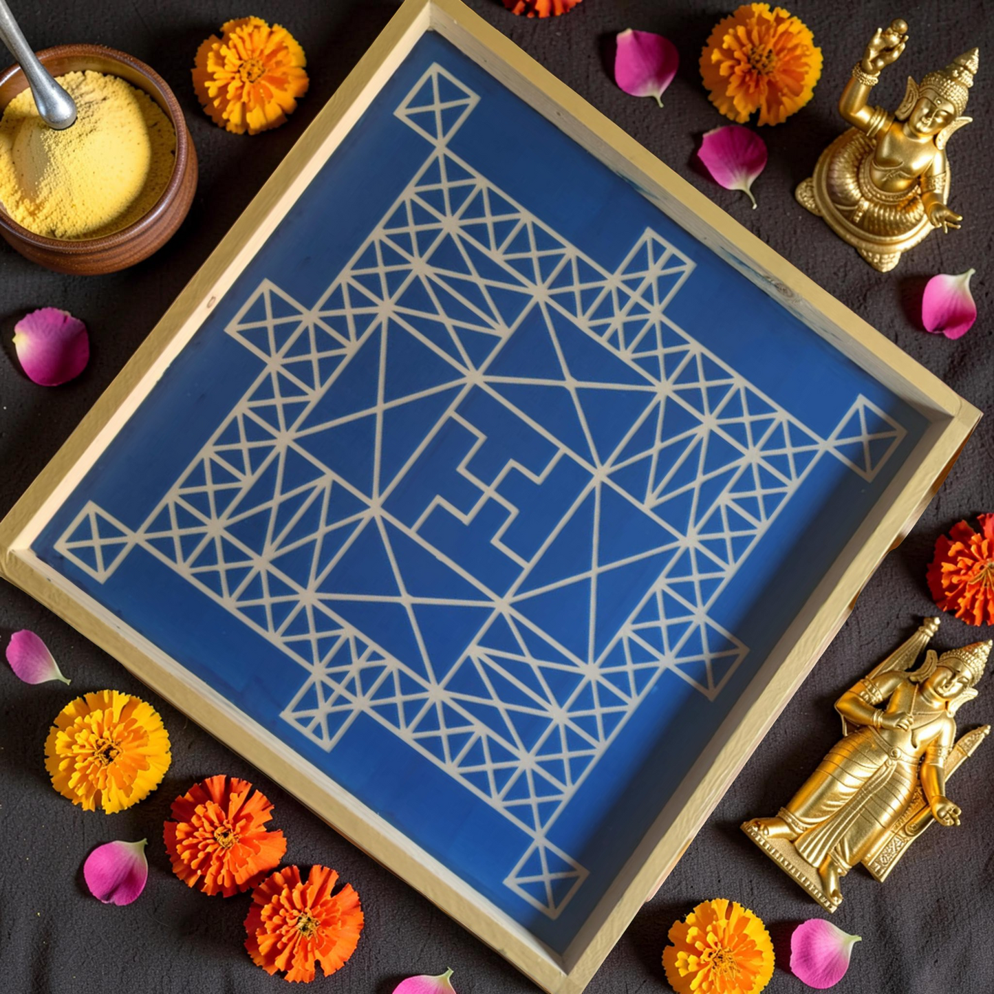 Rangly Vasthu Bali Padmam Yantra Rangoli Design Stencil Wooden 13x13 Inches Pack of 1 piece