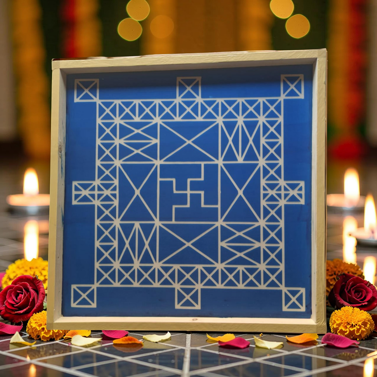Rangly Vasthu Bali Padmam Yantra Rangoli Design Stencil Wooden 30x30 Inches Pack of 1 piece