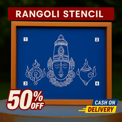 Rangly Tirupati Balaji Face Rangoli Stencil Wooden  10x10 Inches  Pack of 1 Piece