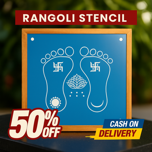 Rangly Lakshmi Padam Kolam with Swastik Rangoli Stencil, 5 × 5 Inches Pack of 1 Piece