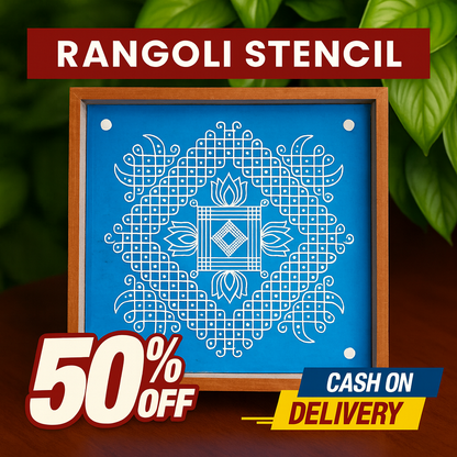 Rangly Kambi Kolam Model 3 Rangoli Stencil Wooden  10x10 Inches  Pack of 1 Piece