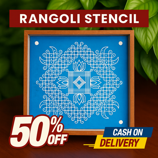 Rangly Kambi Kolam Model 3 Rangoli Stencil Wooden  10x10 Inches  Pack of 1 Piece