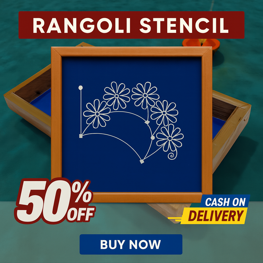 Rangly Semi Curved Flower  Rangoli Stencil Wooden 9x5 Inches  Pack of 1 Piece