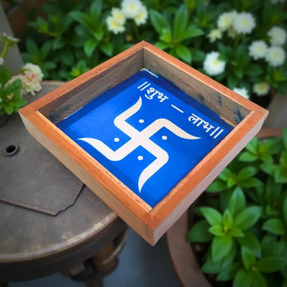 Rangly  Swastik Shub Labh Rangoli Stencil Wooden  5x5 Inches  Pack of 1 Piece