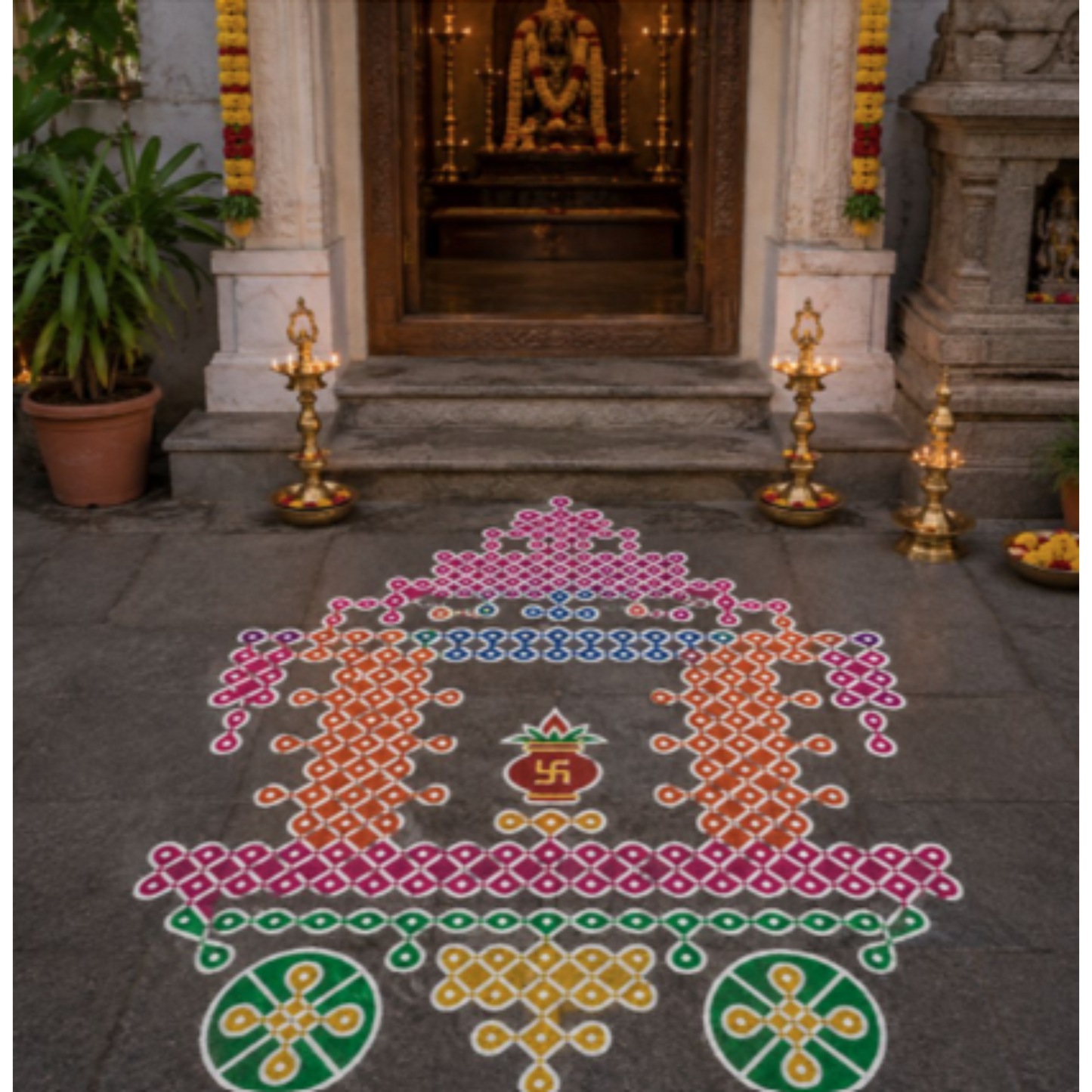 Ratham Kolam Stencil Y34 _ Festive Chariot Art_Rangly