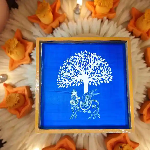 Rangly Karpaga Virutcham Tree With Kamadhenu Rangoli Stencil Wooden  10x10 Inches  Pack of 1 Piece