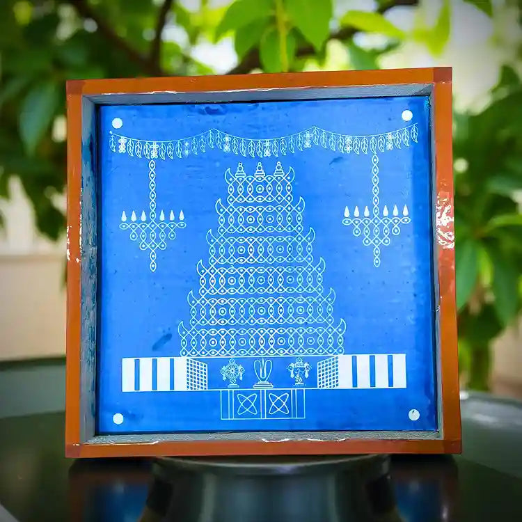 Rangly Temple Gopuram Kolam  Rangoli Stencil Wooden  10x10 Inches  Pack of 1 Piece