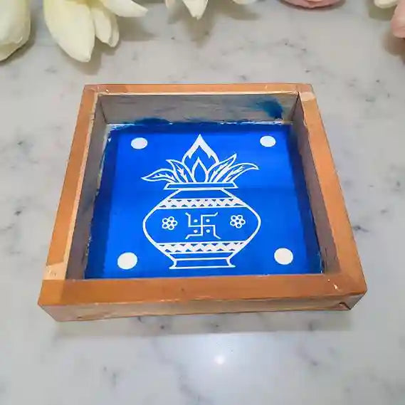 Rangly  Kalash with Swastik Rangoli Stencil Wooden 5*5 Inches Pack of 1 piece