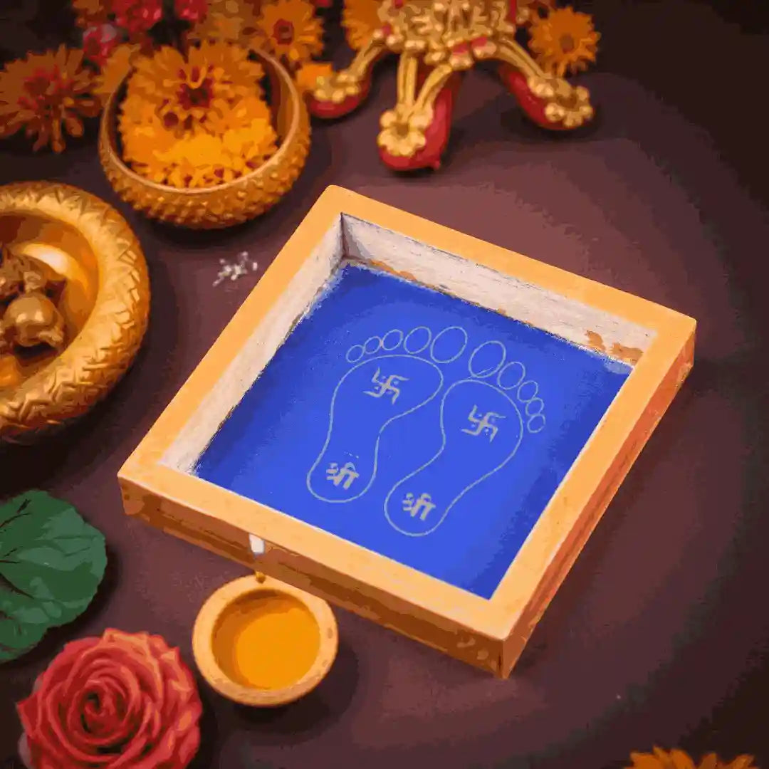 Rangly  Padam Design with Swastik Rangoli Stencil Wooden 5*5 Inches Pack of 1 piece