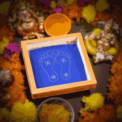 Rangly  Padam Design with Swastik Rangoli Stencil Wooden 5*5 Inches Pack of 1 piece