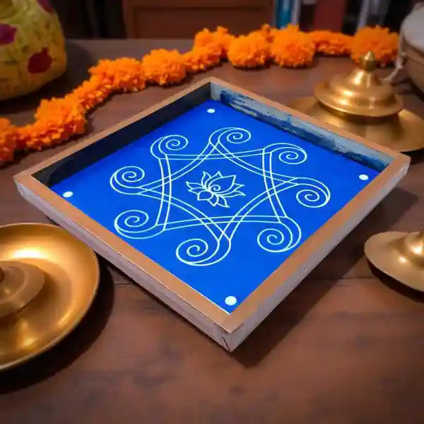 Rangly Iyengar Padi Kolam Rangoli Stencil Model 2 Wooden 10×10 Inches  Pack of 1 piece