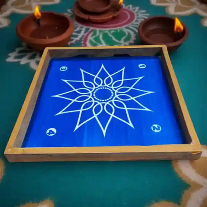 Rangly Lotus Flower  Rangoli Stencil Wooden  10x10 Inches  Pack of 1 Piece