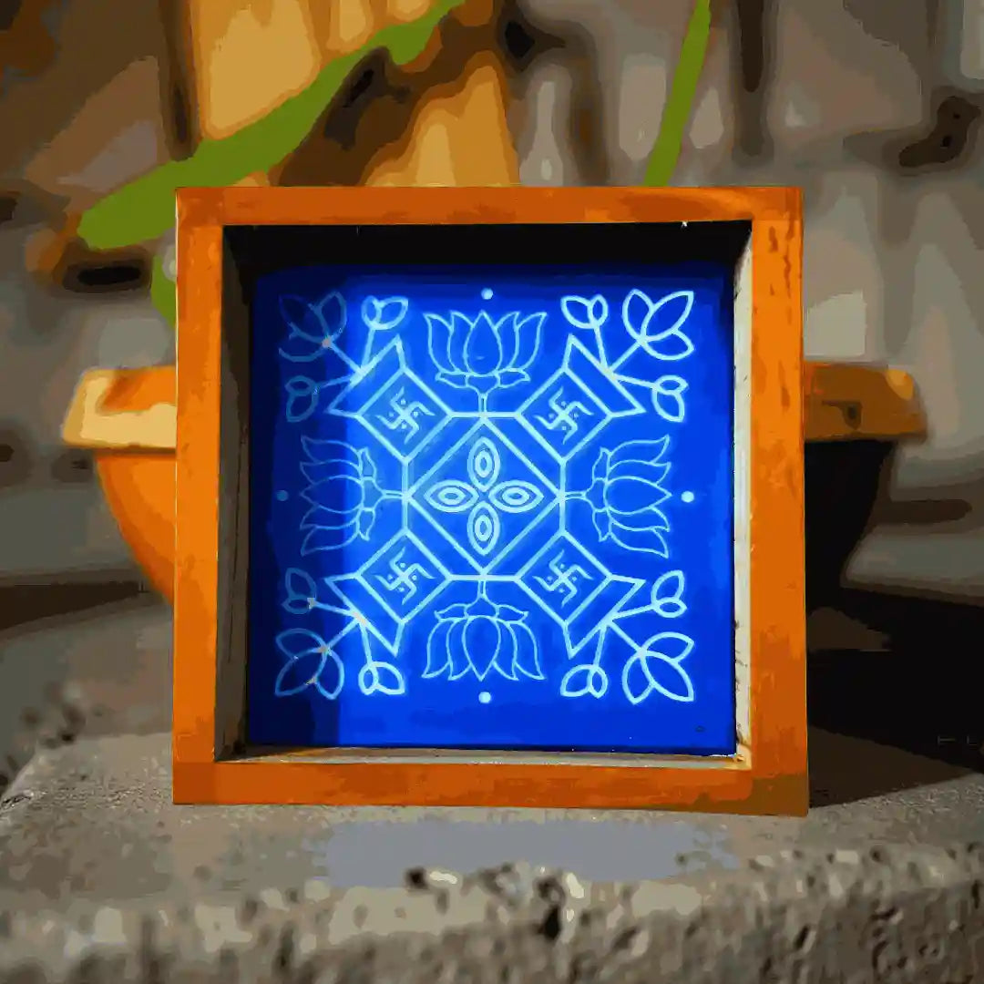 Rangly  Tulasi Vrindavan with Lotus  Rangoli Stencil Wooden 5*5 Inches Pack of 1 piece