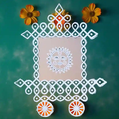Rangly Ratham Kolam  Rangoli Stencil Wooden  10x10 Inches  Pack of 1 Piece