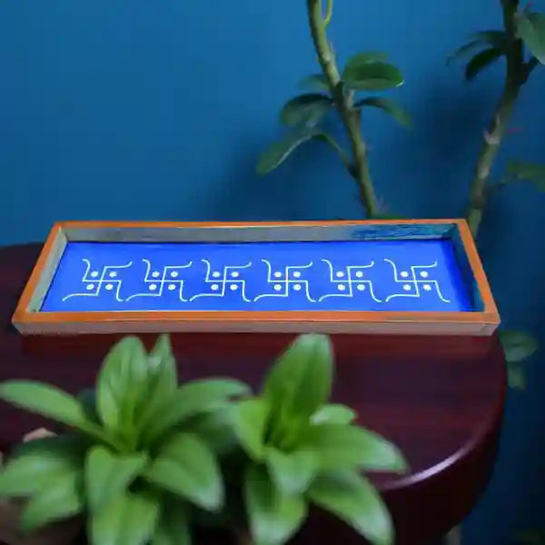 Rangly Swastik  Border  Rangoli Stencil Wooden 17x5 Inches  Pack of 1 Piece