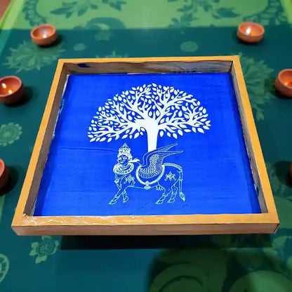 Rangly Karpaga Virutcham Tree With Kamadhenu Rangoli Stencil Wooden  10x10 Inches  Pack of 1 Piece
