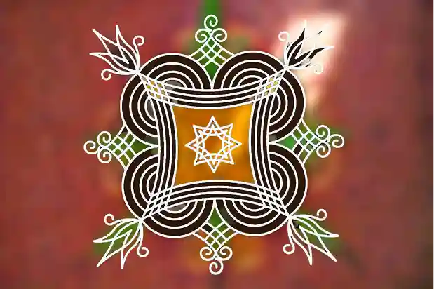 Rangly Iyengar Padi Kolam Rangoli Stencil Model 5  Wooden  10x10 Inches  Pack of 1 Piece