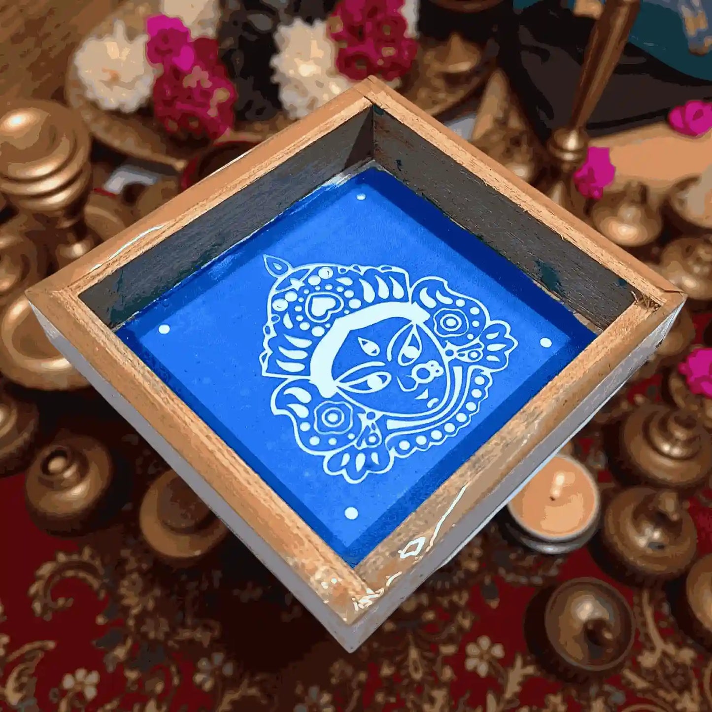 Rangly  Maa Durga Rangoli Stencil Wooden 5*5 Inches Pack of 1 piece