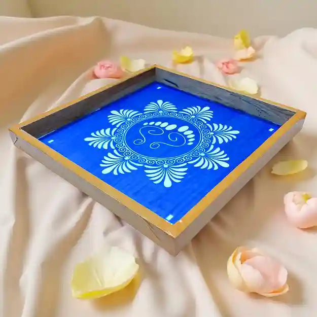 Rangly Lakshmi Padam with Flower  Rangoli Stencil Wooden  10x10 Inches  Pack of 1 Piece