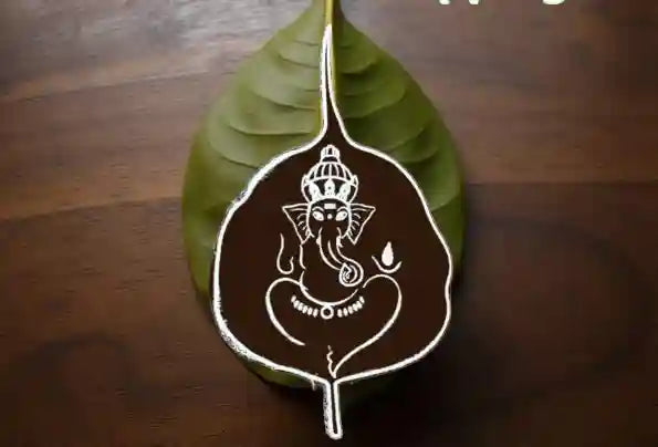 Rangly Leaf Ganesh Rangoli Stencil Wooden  10x10 Inches  Pack of 1 Piece