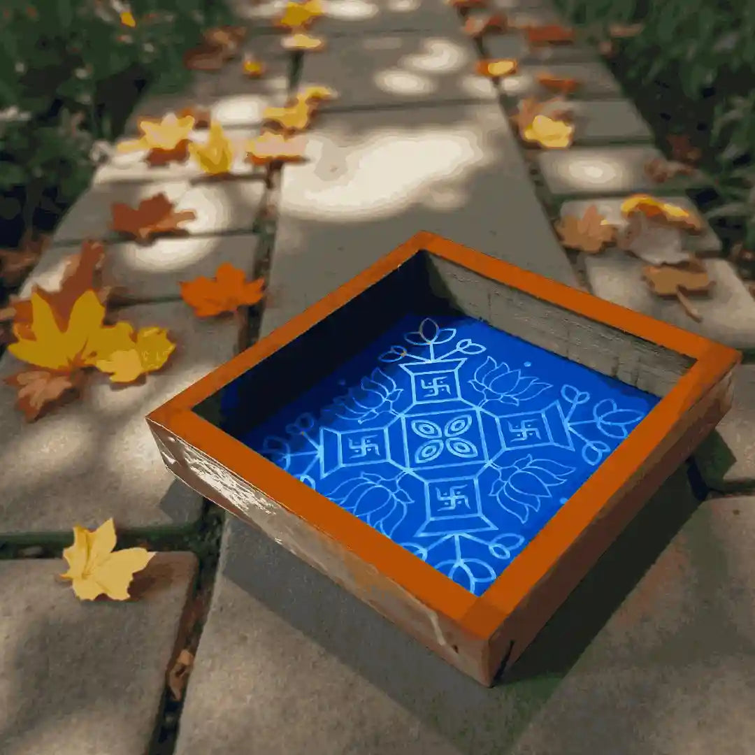 Rangly  Tulasi Vrindavan with Lotus  Rangoli Stencil Wooden 5*5 Inches Pack of 1 piece