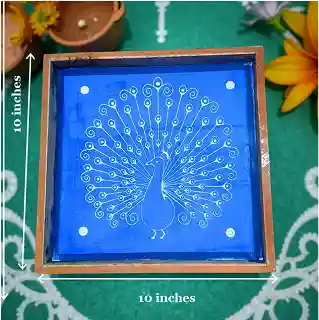 Rangly Peacock Rangoli  Rangoli Stencil Wooden  10x10 Inches  Pack of 1 Piece
