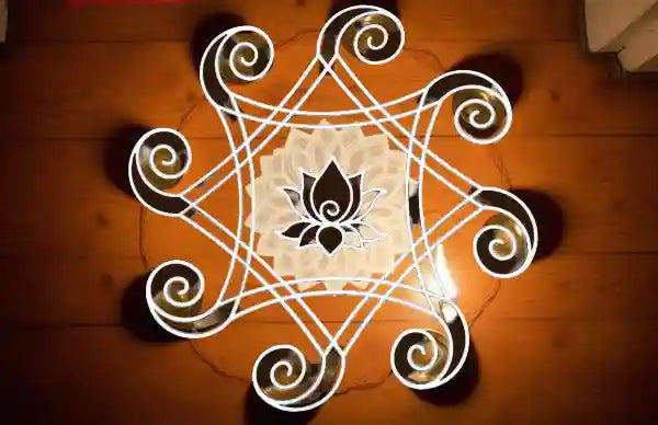 Rangly Iyengar Padi Kolam Rangoli Stencil Model 2 Wooden 10×10 Inches  Pack of 1 piece