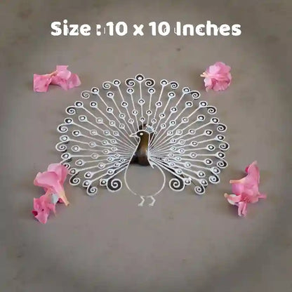 Rangly Peacock Rangoli  Rangoli Stencil Wooden  10x10 Inches  Pack of 1 Piece