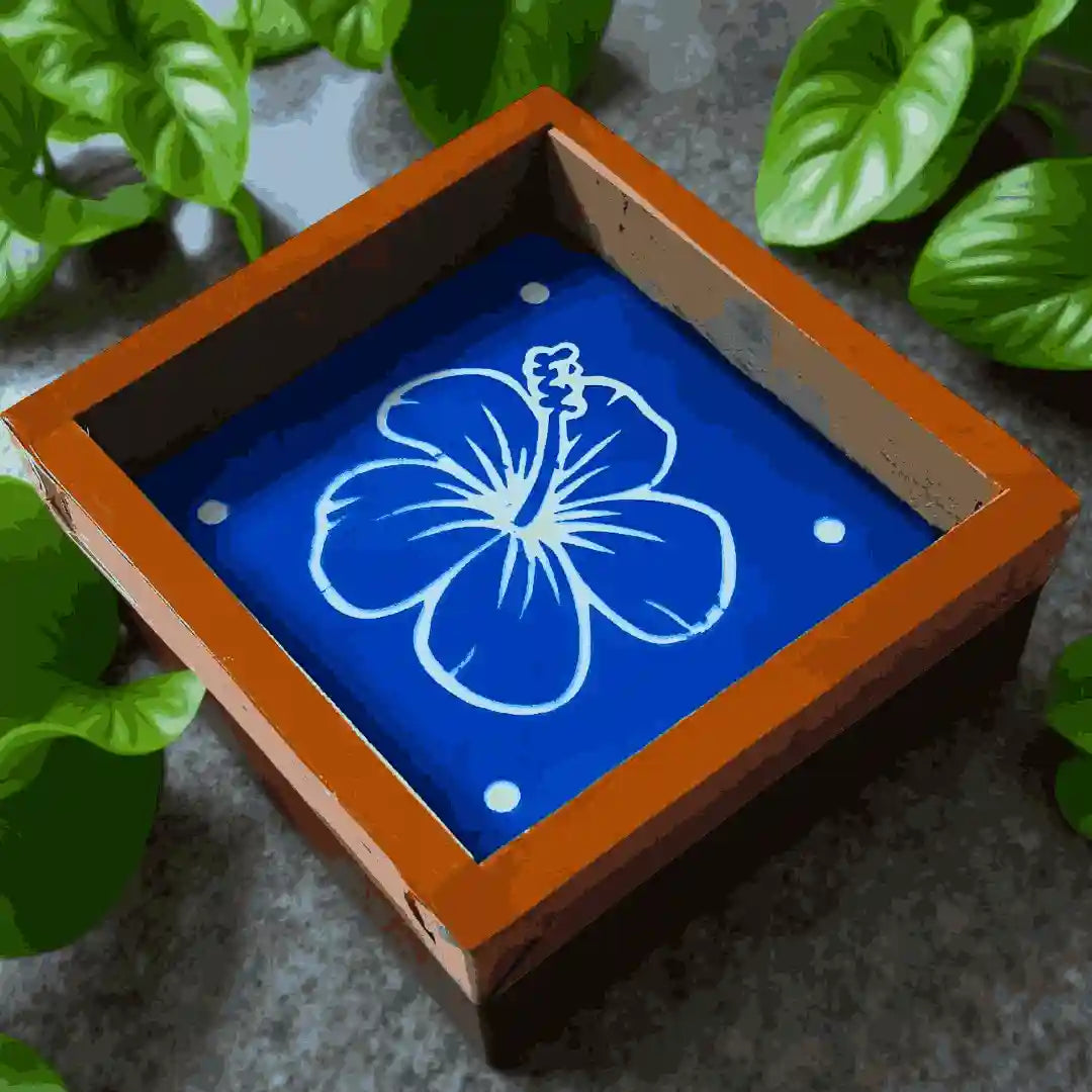Rangly  Hibiscus Flower Rangoli Stencil Wooden 5*5 Inches Pack of 1 piece