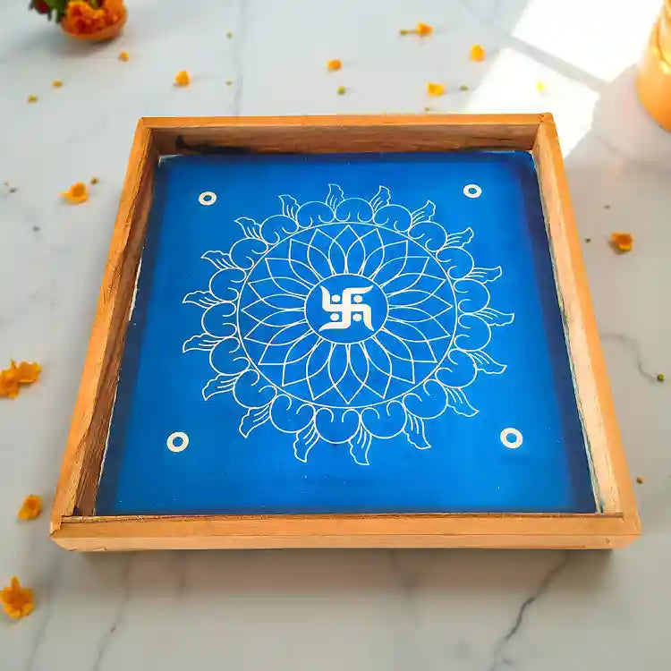 Rangly Swastik Padi Kolam  Rangoli Stencil Wooden  10x10 Inches  Pack of 1 Piece