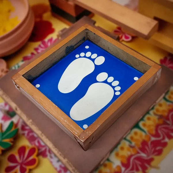 Rangly Krishna Pada Kolam Rangoli Stencil Wooden,  5 × 5 Inches Pack of 1 Piece